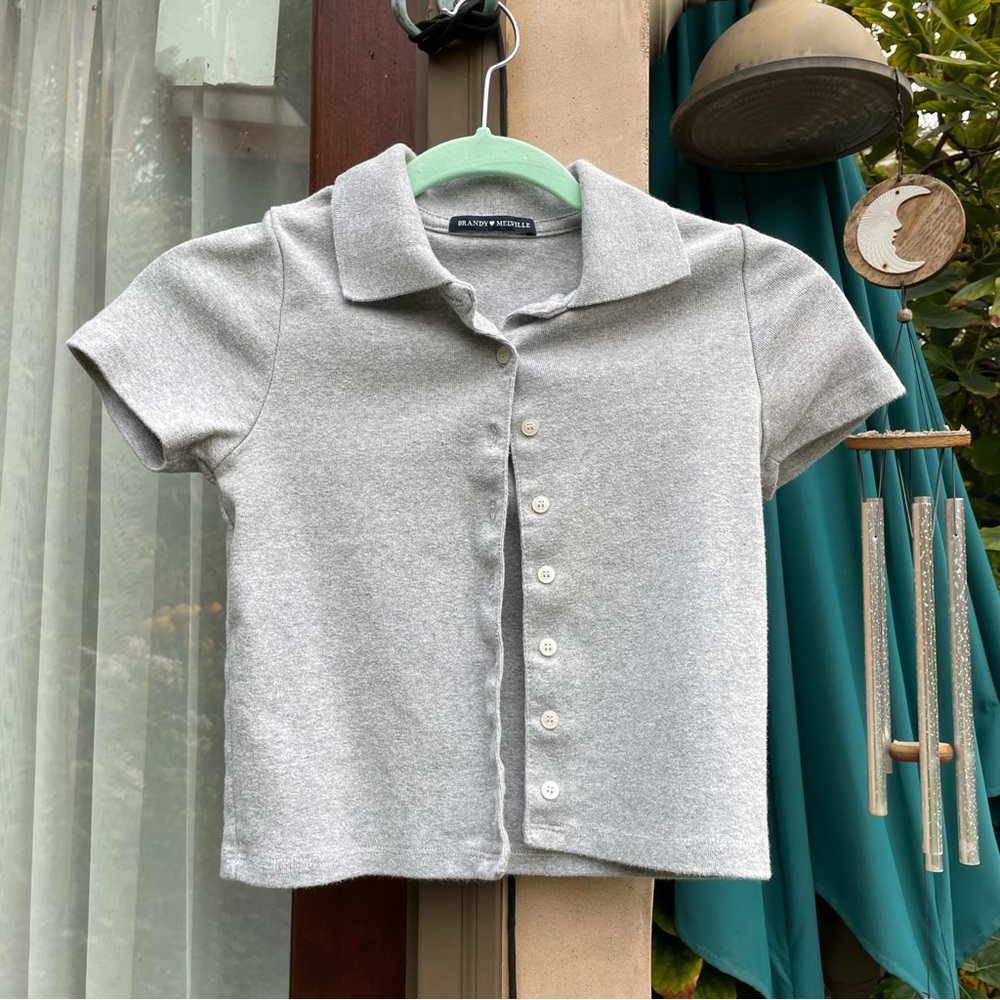 Brandy Melville Grey Button Crop Top